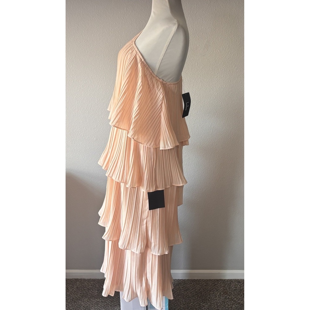 Lulus Blush Pink One Shoulder Midi Tiered Dress Summer Wedding‎ Vacation Medium - Picture 5 of 11